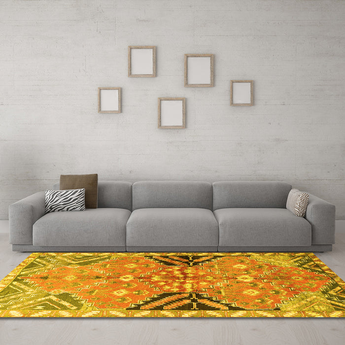 Machine Washable Persian Yellow Traditional Rug in a Living Room, wshtr3400yw