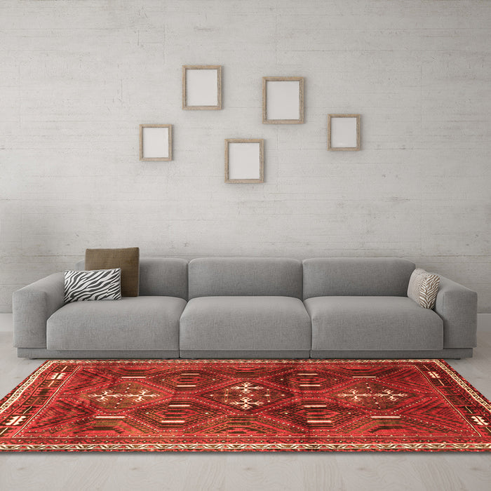 Machine Washable Persian Orange Traditional Area Rugs in a Living Room, wshtr3401org