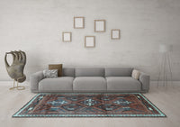 Machine Washable Persian Light Blue Traditional Rug, wshtr3401lblu