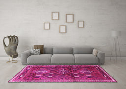 Machine Washable Persian Pink Traditional Rug in a Living Room, wshtr3401pnk