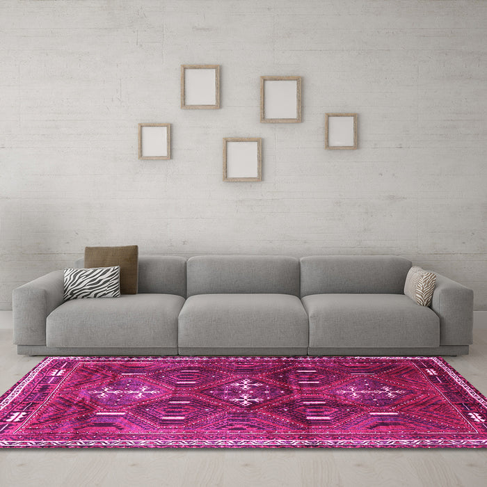 Machine Washable Persian Pink Traditional Rug in a Living Room, wshtr3401pnk