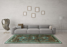 Machine Washable Persian Turquoise Traditional Area Rugs in a Living Room,, wshtr3401turq