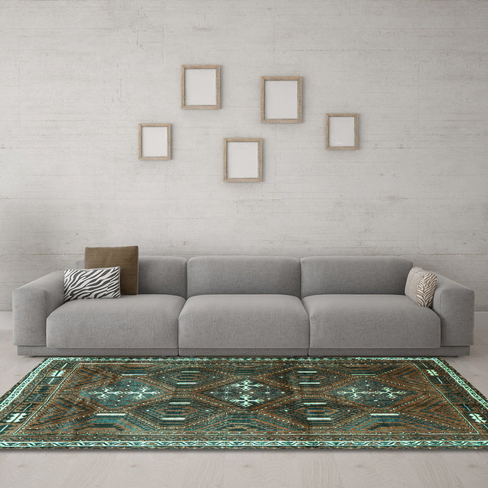 Machine Washable Persian Turquoise Traditional Area Rugs in a Living Room,, wshtr3401turq