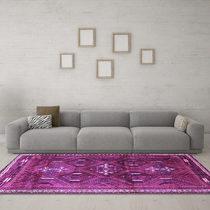 Machine Washable Persian Purple Traditional Area Rugs in a Living Room, wshtr3401pur