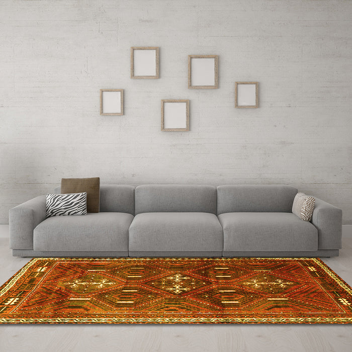 Machine Washable Persian Yellow Traditional Rug in a Living Room, wshtr3401yw