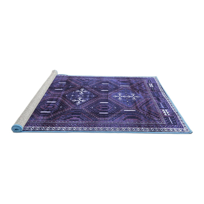 Sideview of Machine Washable Persian Blue Traditional Rug, wshtr3401blu