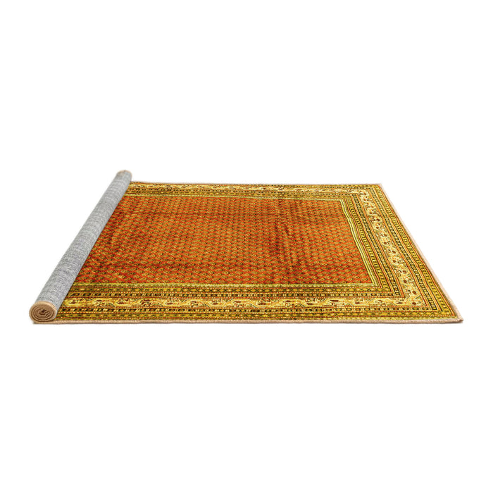 Sideview of Machine Washable Persian Yellow Traditional Rug, wshtr3402yw