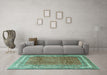 Machine Washable Persian Turquoise Traditional Area Rugs in a Living Room,, wshtr3402turq