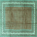 Square Machine Washable Persian Turquoise Traditional Area Rugs, wshtr3402turq