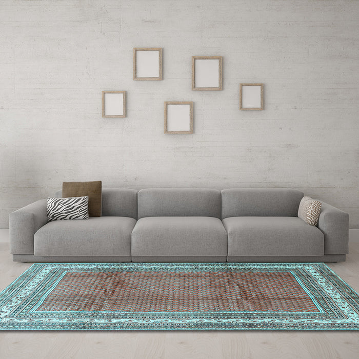Machine Washable Persian Light Blue Traditional Rug in a Living Room, wshtr3402lblu
