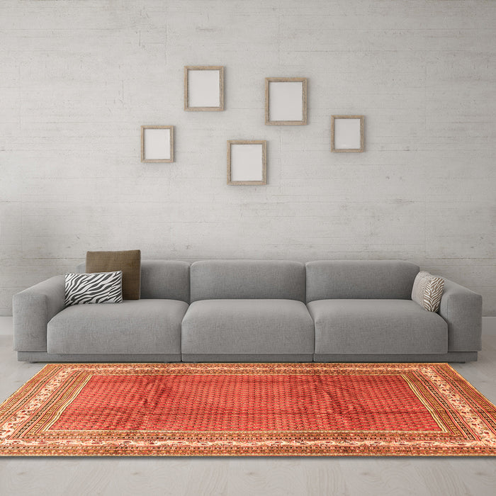 Machine Washable Persian Orange Traditional Area Rugs in a Living Room, wshtr3402org