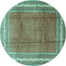 Round Persian Turquoise Traditional Rug, tr3402turq