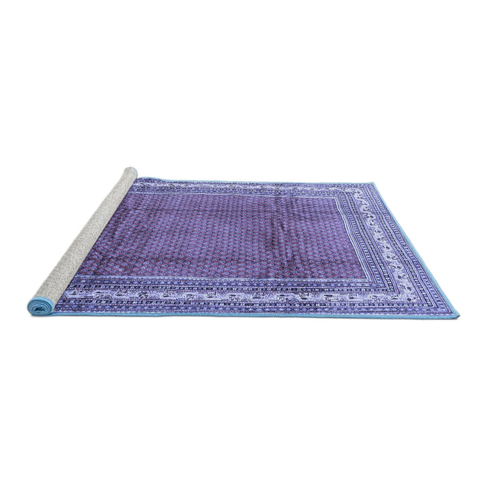 Sideview of Machine Washable Persian Blue Traditional Rug, wshtr3402blu