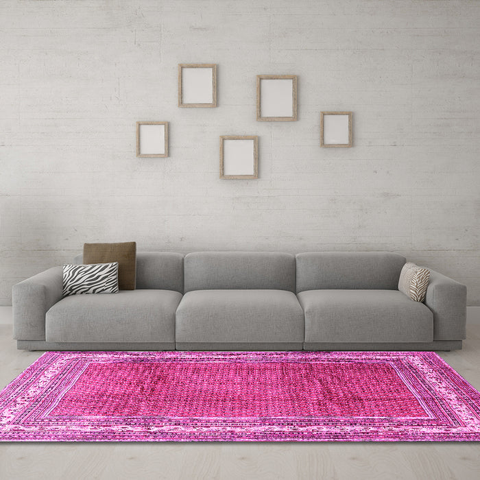 Machine Washable Persian Pink Traditional Rug in a Living Room, wshtr3402pnk