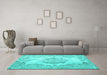 Machine Washable Persian Turquoise Traditional Area Rugs in a Living Room,, wshtr3403turq