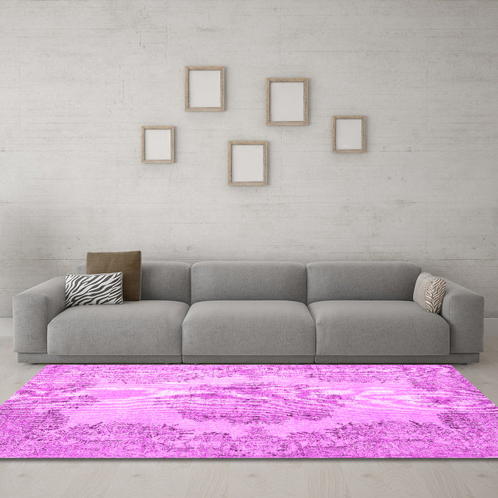 Machine Washable Persian Pink Traditional Rug in a Living Room, wshtr3403pnk