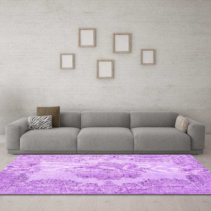 Machine Washable Persian Purple Traditional Area Rugs in a Living Room, wshtr3403pur