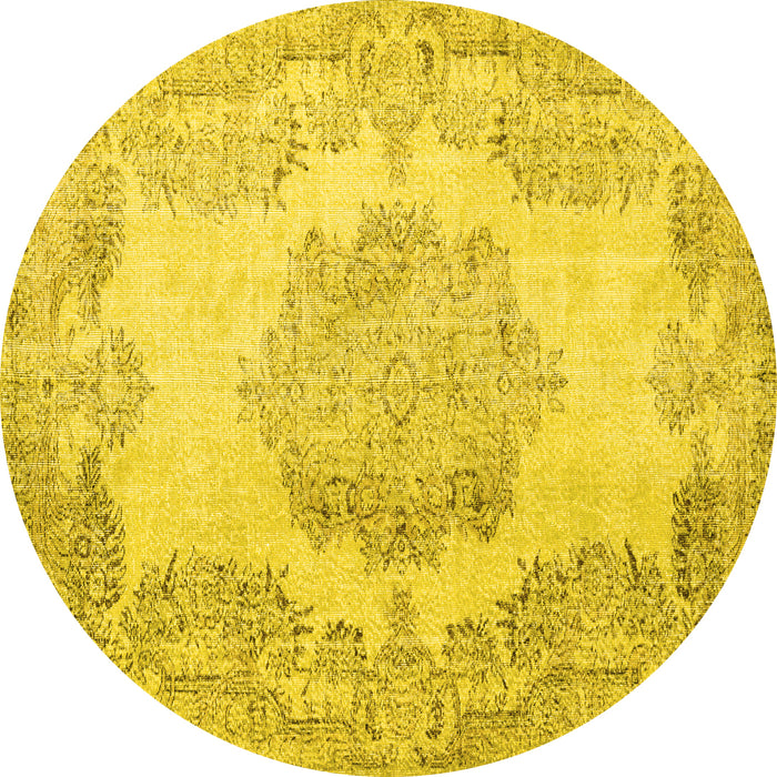 Round Machine Washable Persian Yellow Traditional Rug, wshtr3403yw