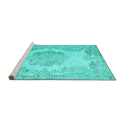 Sideview of Machine Washable Persian Turquoise Traditional Area Rugs, wshtr3403turq