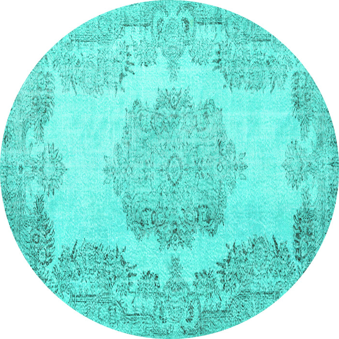 Round Persian Turquoise Traditional Rug, tr3403turq
