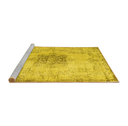 Sideview of Machine Washable Persian Yellow Traditional Rug, wshtr3404yw