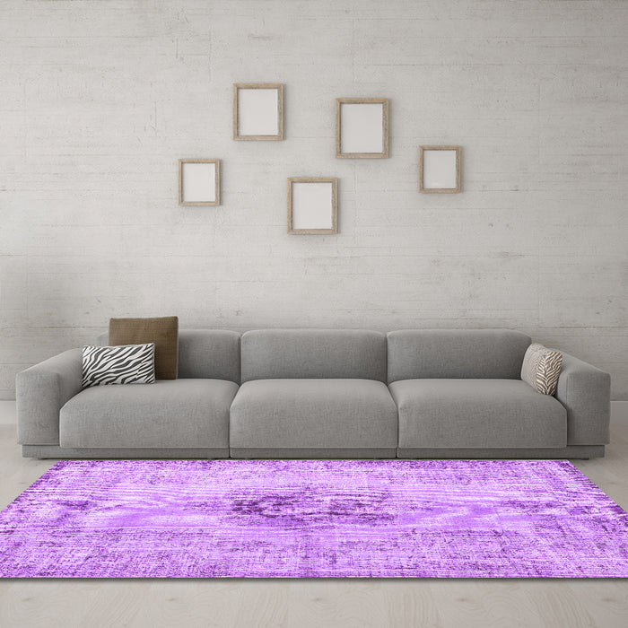 Machine Washable Persian Purple Traditional Area Rugs in a Living Room, wshtr3404pur