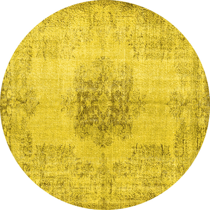 Round Machine Washable Persian Yellow Traditional Rug, wshtr3404yw
