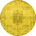 Round Machine Washable Persian Yellow Traditional Rug, wshtr3404yw