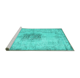 Sideview of Machine Washable Persian Turquoise Traditional Area Rugs, wshtr3404turq