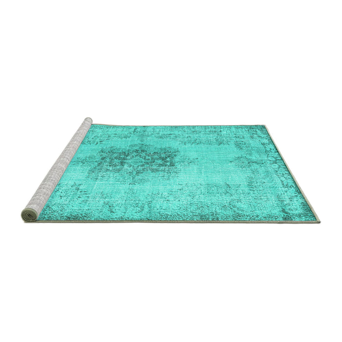 Sideview of Machine Washable Persian Turquoise Traditional Area Rugs, wshtr3404turq