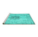 Sideview of Machine Washable Persian Turquoise Traditional Area Rugs, wshtr3404turq