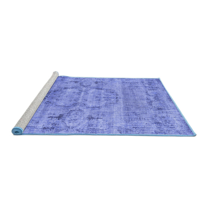 Sideview of Machine Washable Persian Blue Traditional Rug, wshtr3405blu