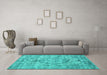 Machine Washable Persian Turquoise Traditional Area Rugs in a Living Room,, wshtr3405turq