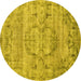 Round Machine Washable Persian Yellow Traditional Rug, wshtr3405yw