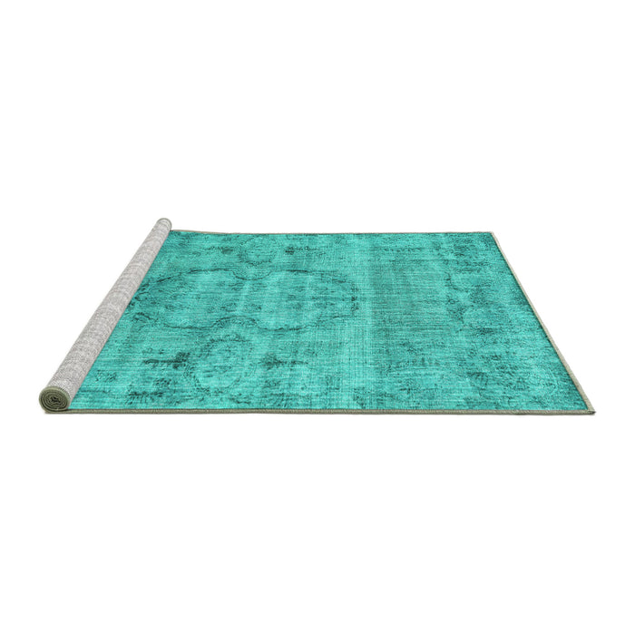 Sideview of Machine Washable Persian Turquoise Traditional Area Rugs, wshtr3405turq