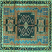 Square Machine Washable Persian Turquoise Traditional Area Rugs, wshtr3406turq