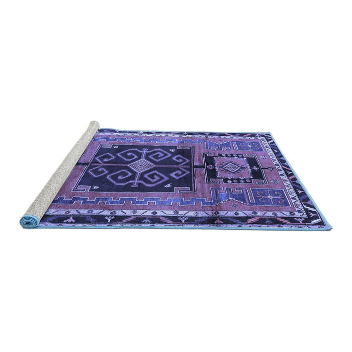 Sideview of Machine Washable Persian Blue Traditional Rug, wshtr3406blu