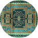 Round Persian Turquoise Traditional Rug, tr3406turq