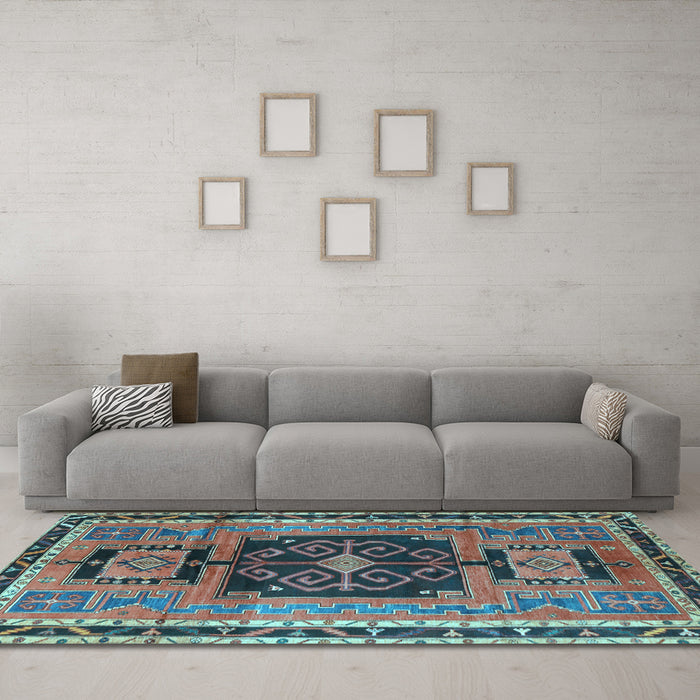 Machine Washable Persian Light Blue Traditional Rug in a Living Room, wshtr3406lblu