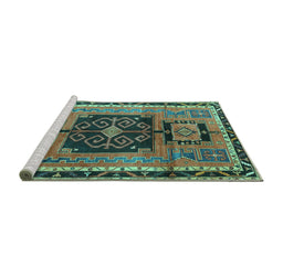 Sideview of Machine Washable Persian Turquoise Traditional Area Rugs, wshtr3406turq