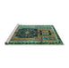 Sideview of Machine Washable Persian Turquoise Traditional Area Rugs, wshtr3406turq