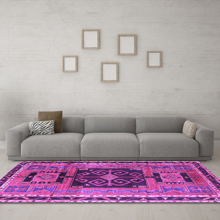 Machine Washable Persian Purple Traditional Area Rugs in a Living Room, wshtr3406pur