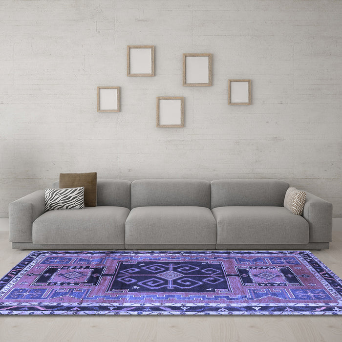 Machine Washable Persian Blue Traditional Rug in a Living Room, wshtr3406blu
