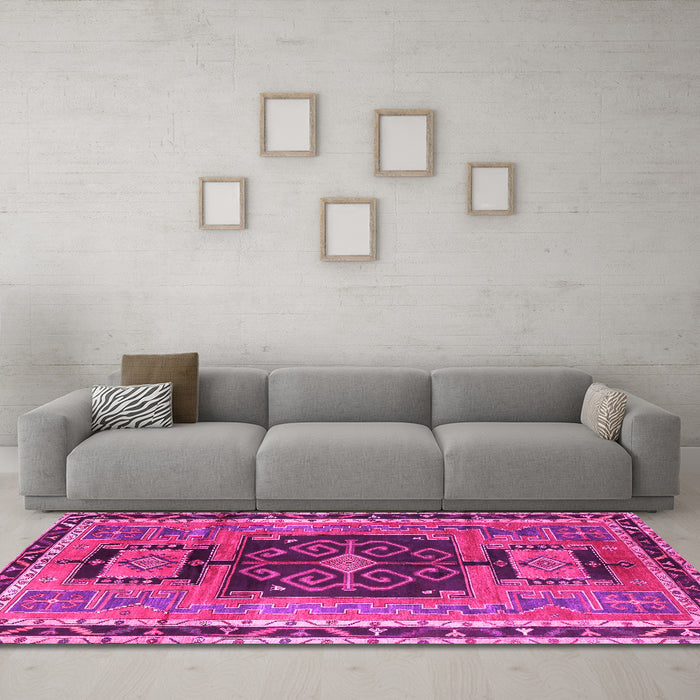 Machine Washable Persian Pink Traditional Rug in a Living Room, wshtr3406pnk