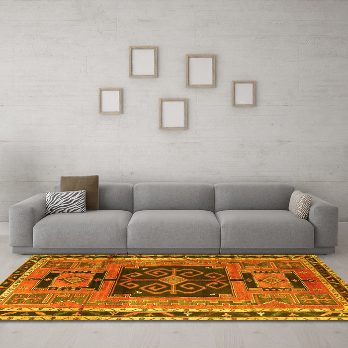 Machine Washable Persian Yellow Traditional Rug in a Living Room, wshtr3406yw