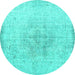 Round Persian Turquoise Traditional Rug, tr3407turq