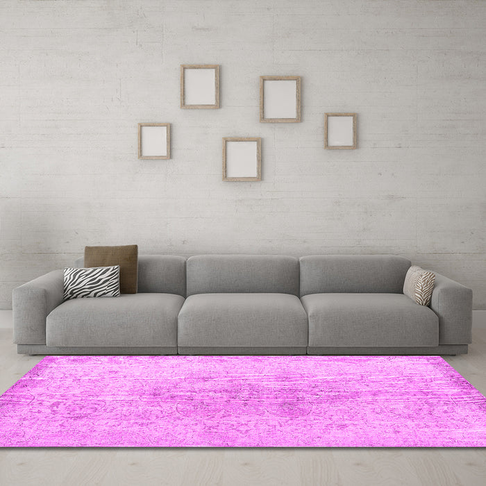 Machine Washable Persian Pink Traditional Rug in a Living Room, wshtr3407pnk