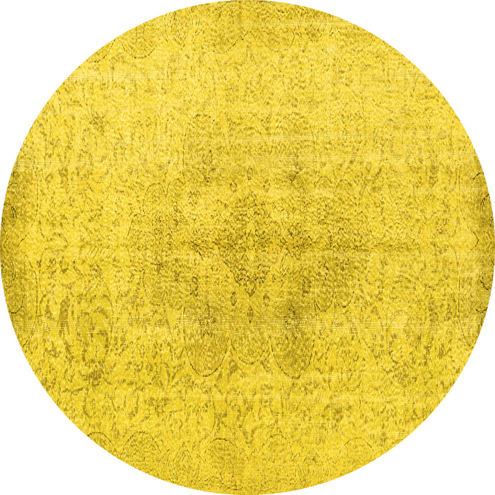 Round Machine Washable Persian Yellow Traditional Rug, wshtr3407yw