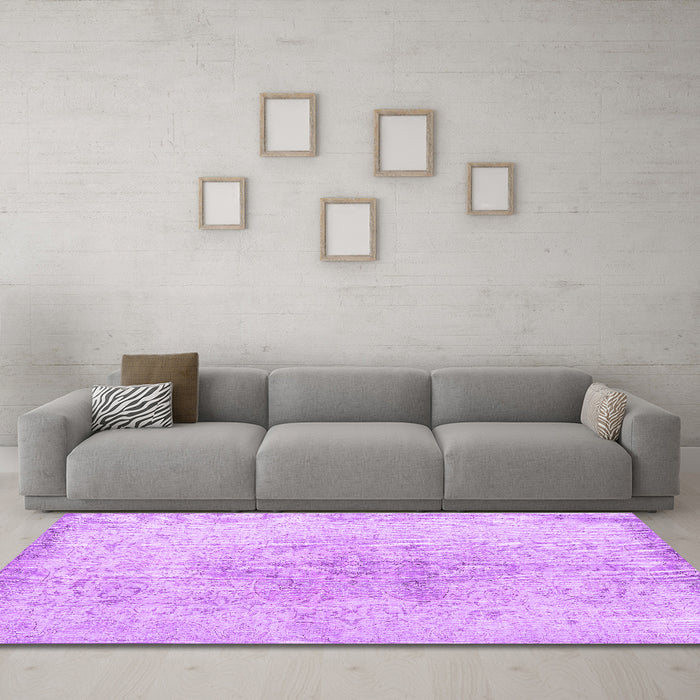 Machine Washable Persian Purple Traditional Area Rugs in a Living Room, wshtr3407pur