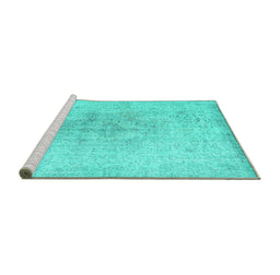Sideview of Machine Washable Persian Turquoise Traditional Area Rugs, wshtr3407turq